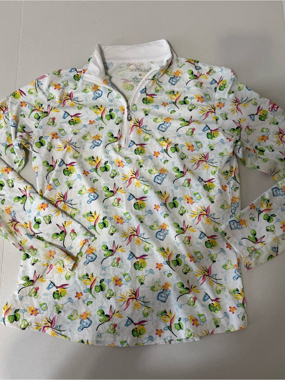 SansoLuxe Floral Print Quarter-Zip Pullover - White Multicolor